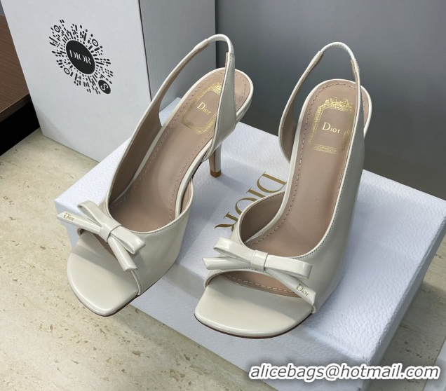 Durable Dior Bow Patent Leather Heeled Sandals 7.5cm White DR121702 1217038