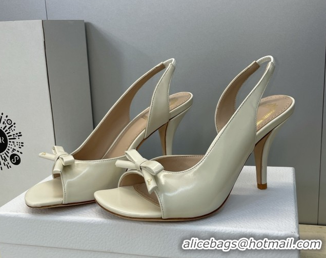Durable Dior Bow Patent Leather Heeled Sandals 7.5cm White DR121702 1217038
