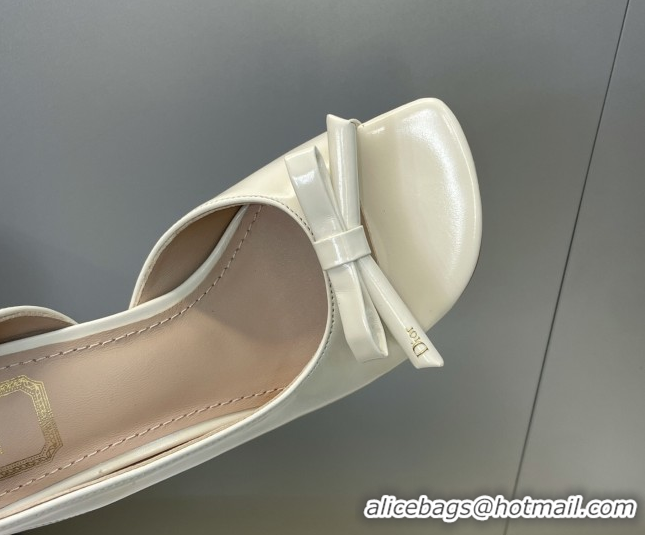 Durable Dior Bow Patent Leather Heeled Sandals 7.5cm White DR121702 1217038