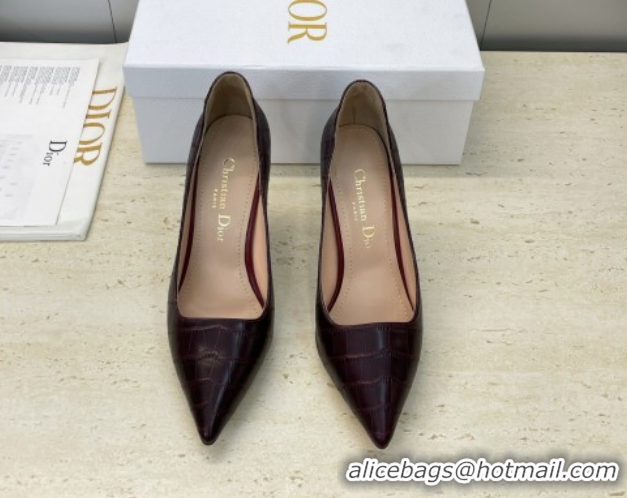 Luxury Dior D-Time Pumps 8cm in Embossed Leather Dark Brown DR121703 1217041