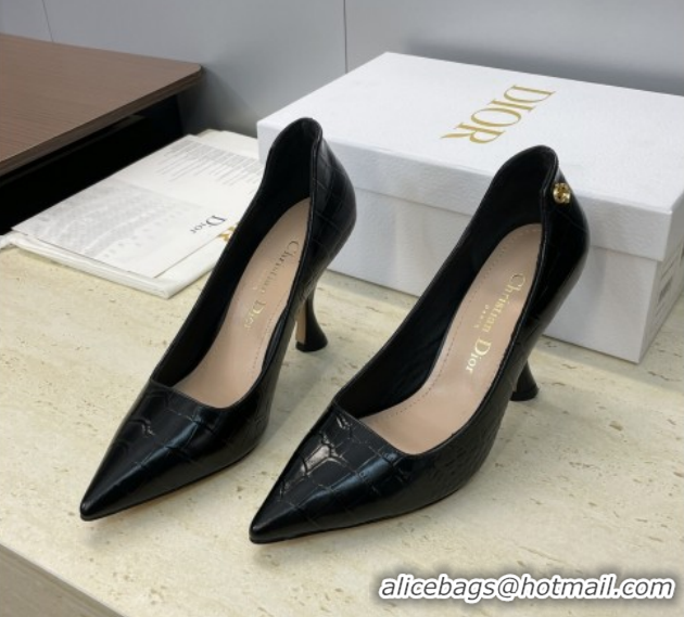 Shop Cheap Dior D-Time Pumps 8cm in Embossed Leather Black 2025 DR121703 1217042