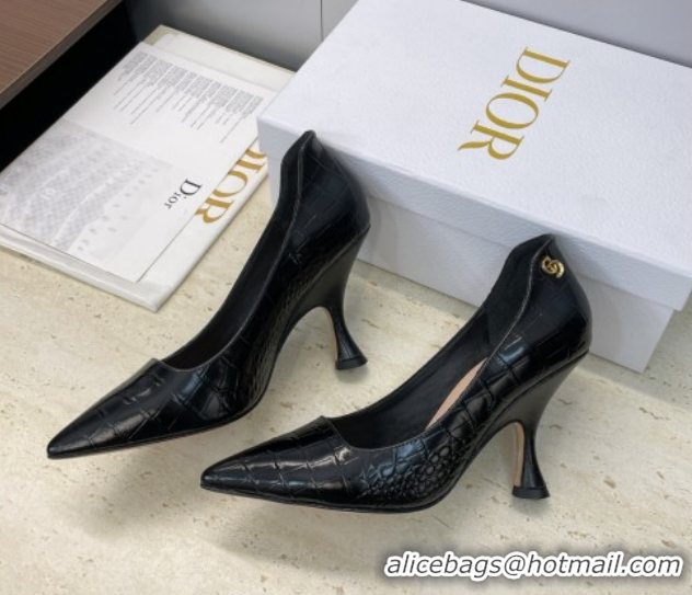 Shop Cheap Dior D-Time Pumps 8cm in Embossed Leather Black 2025 DR121703 1217042