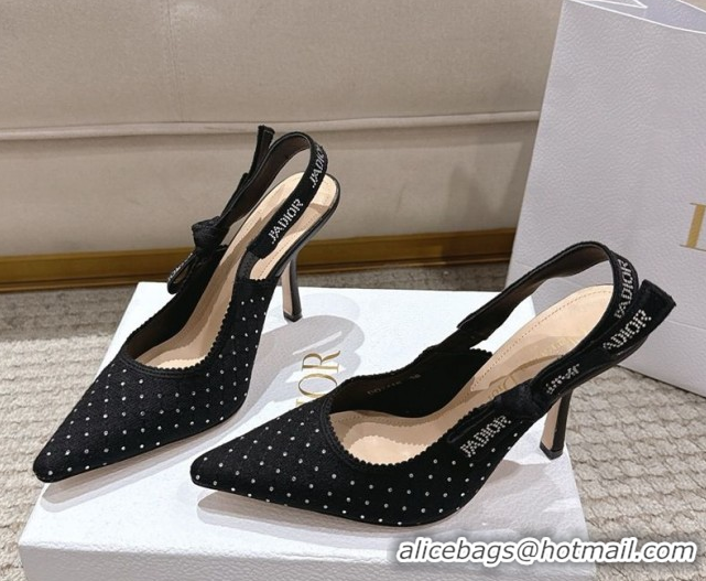 Sumptuous Dior J'Adior Slingbacks Pump 9.5cm in Strass Microcannage Cotton Black 1217044
