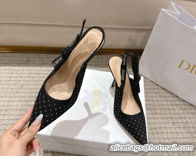 Sumptuous Dior J'Adior Slingbacks Pump 9.5cm in Strass Microcannage Cotton Black 1217044