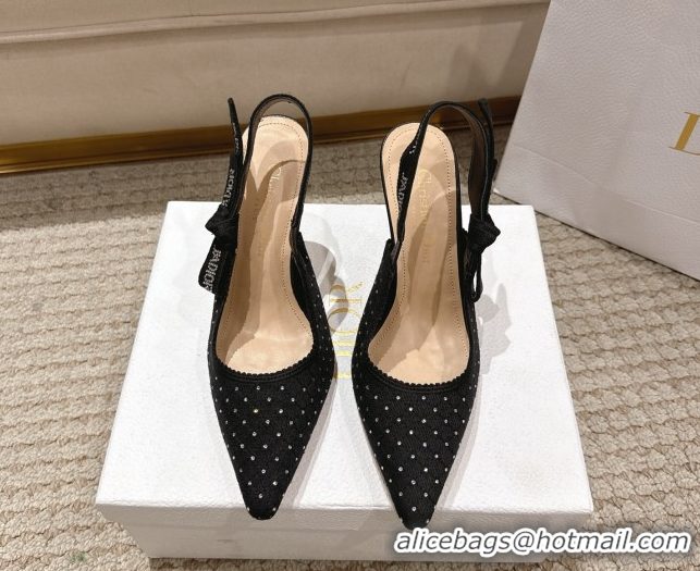 Sumptuous Dior J'Adior Slingbacks Pump 9.5cm in Strass Microcannage Cotton Black 1217044