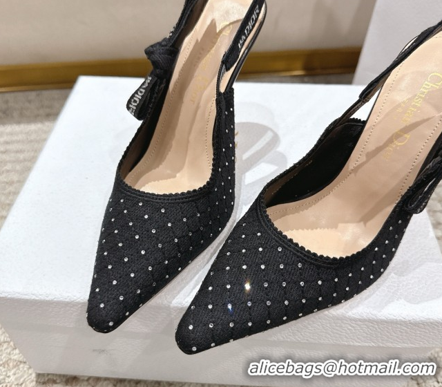 Sumptuous Dior J'Adior Slingbacks Pump 9.5cm in Strass Microcannage Cotton Black 1217044