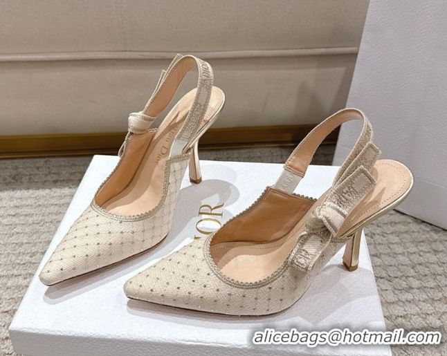 Buy Discount Dior J'Adior Slingbacks Pump 9.5cm in Strass Microcannage Cotton Beige 1217045