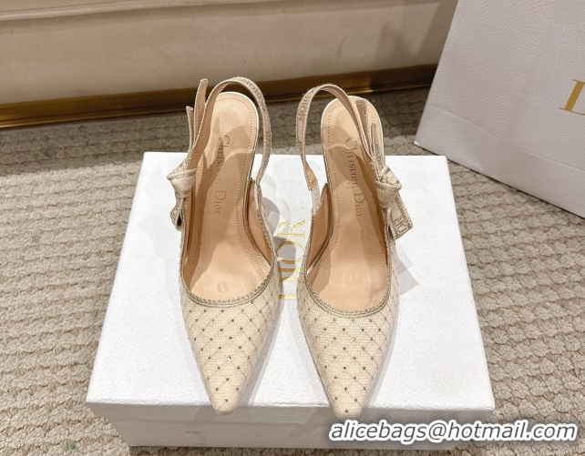 Buy Discount Dior J'Adior Slingbacks Pump 9.5cm in Strass Microcannage Cotton Beige 1217045