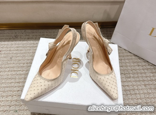 Buy Discount Dior J'Adior Slingbacks Pump 9.5cm in Strass Microcannage Cotton Beige 1217045