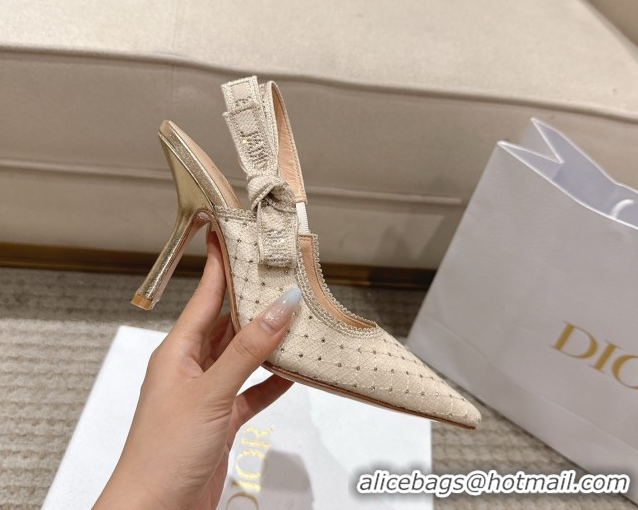 Buy Discount Dior J'Adior Slingbacks Pump 9.5cm in Strass Microcannage Cotton Beige 1217045