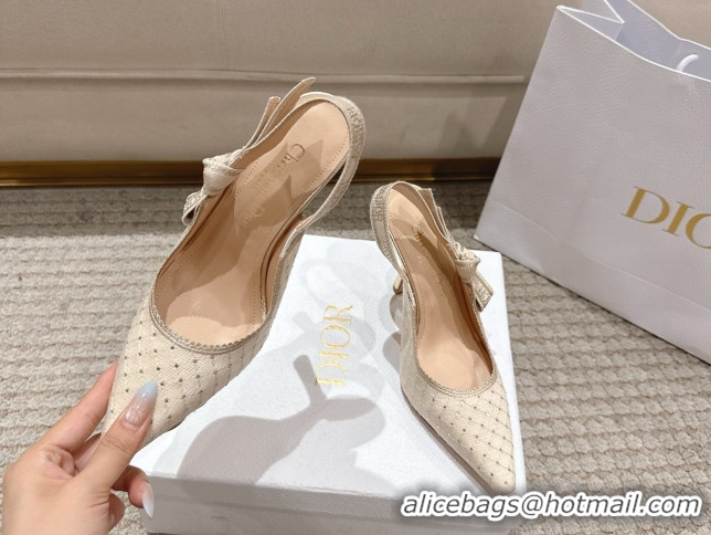 Buy Discount Dior J'Adior Slingbacks Pump 9.5cm in Strass Microcannage Cotton Beige 1217045