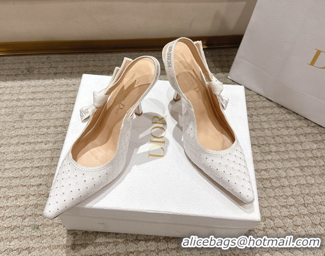 Best Price Dior J'Adior Slingbacks Pump 9.5cm in Strass Microcannage Cotton White 1217046