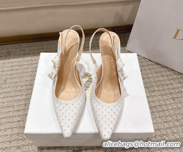 Best Price Dior J'Adior Slingbacks Pump 9.5cm in Strass Microcannage Cotton White 1217046