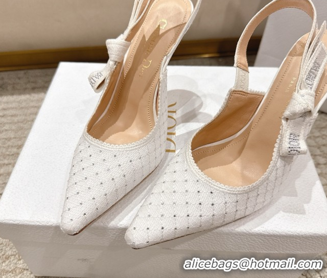 Best Price Dior J'Adior Slingbacks Pump 9.5cm in Strass Microcannage Cotton White 1217046