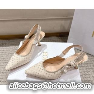 Grade Quality Dior J'Adior Slingbacks Pump 6.5cm in Strass Microcannage Cotton Beige 1217047