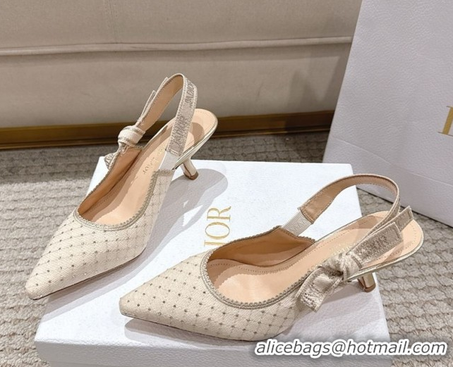 Grade Quality Dior J'Adior Slingbacks Pump 6.5cm in Strass Microcannage Cotton Beige 1217047