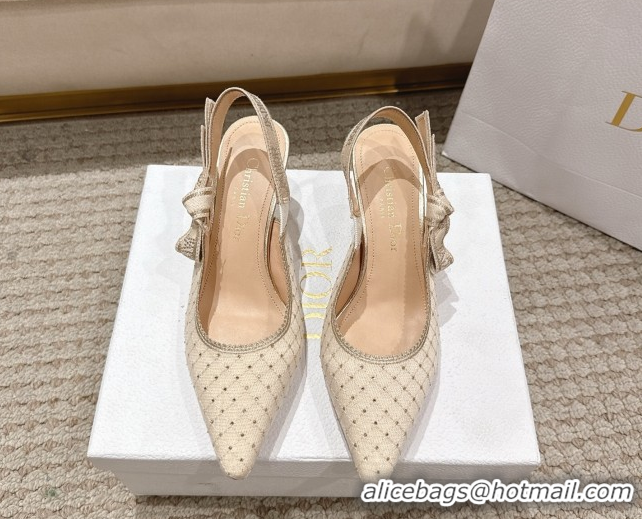 Grade Quality Dior J'Adior Slingbacks Pump 6.5cm in Strass Microcannage Cotton Beige 1217047