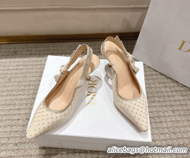 Grade Quality Dior J'Adior Slingbacks Pump 6.5cm in Strass Microcannage Cotton Beige 1217047