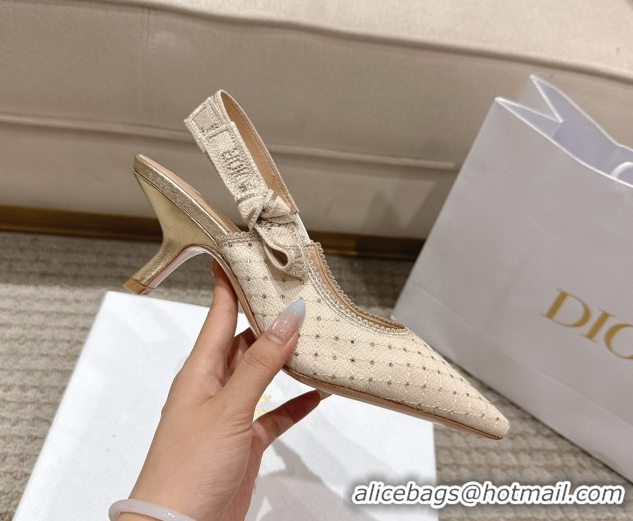 Grade Quality Dior J'Adior Slingbacks Pump 6.5cm in Strass Microcannage Cotton Beige 1217047