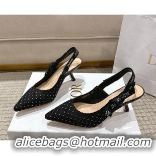 Luxurious Dior J'Adior Slingbacks Pump 6.5cm in Strass Microcannage Cotton Black 1217048
