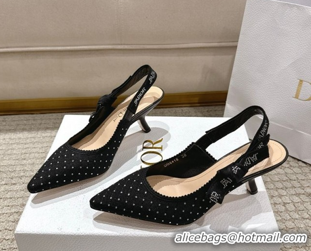 Luxurious Dior J'Adior Slingbacks Pump 6.5cm in Strass Microcannage Cotton Black 1217048