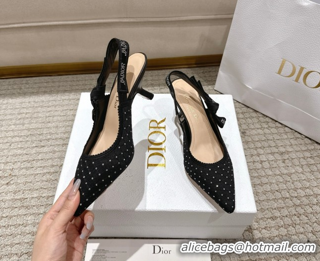Luxurious Dior J'Adior Slingbacks Pump 6.5cm in Strass Microcannage Cotton Black 1217048