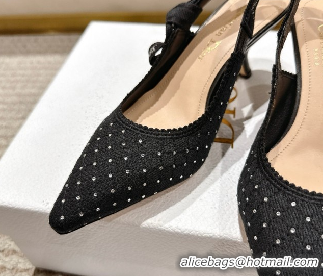 Luxurious Dior J'Adior Slingbacks Pump 6.5cm in Strass Microcannage Cotton Black 1217048