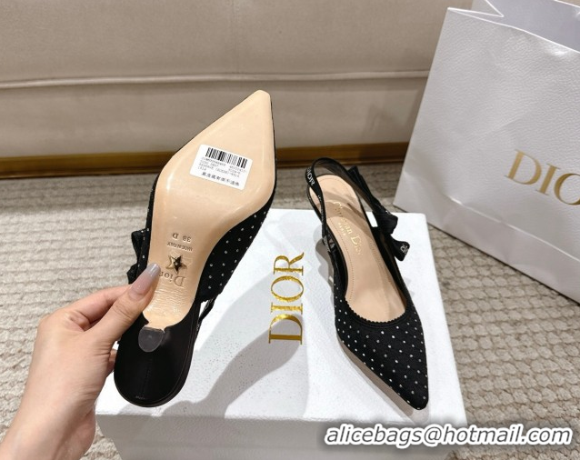 Luxurious Dior J'Adior Slingbacks Pump 6.5cm in Strass Microcannage Cotton Black 1217048