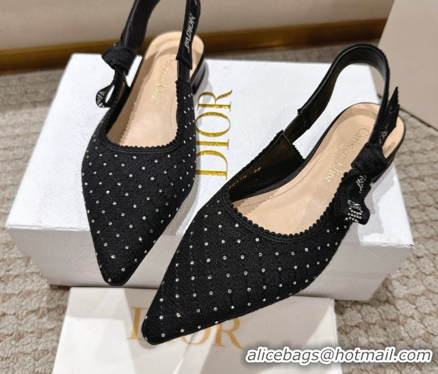 Fashion Dior J'Adior Slingbacks Ballets Flat in Strass Microcannage Cotton Black 1217050