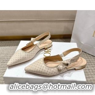 Luxury Dior J'Adior Slingbacks Ballets Flat in Strass Microcannage Cotton Beige 1217051