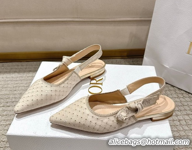 Luxury Dior J'Adior Slingbacks Ballets Flat in Strass Microcannage Cotton Beige 1217051