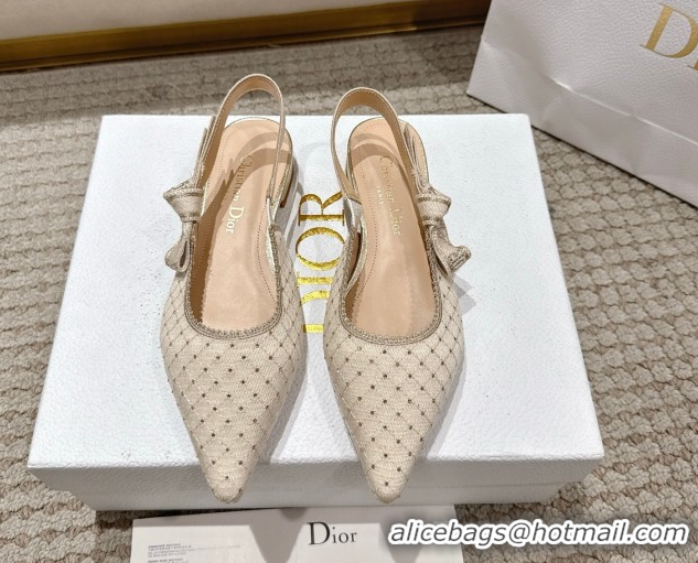 Luxury Dior J'Adior Slingbacks Ballets Flat in Strass Microcannage Cotton Beige 1217051