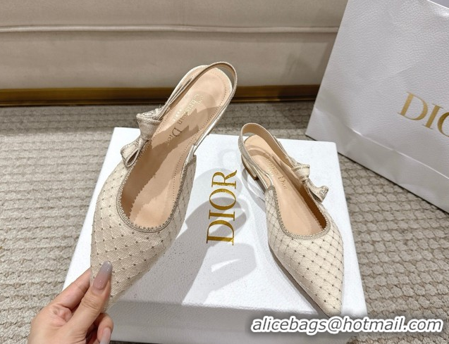 Luxury Dior J'Adior Slingbacks Ballets Flat in Strass Microcannage Cotton Beige 1217051
