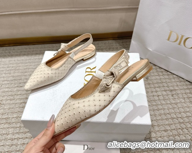 Luxury Dior J'Adior Slingbacks Ballets Flat in Strass Microcannage Cotton Beige 1217051