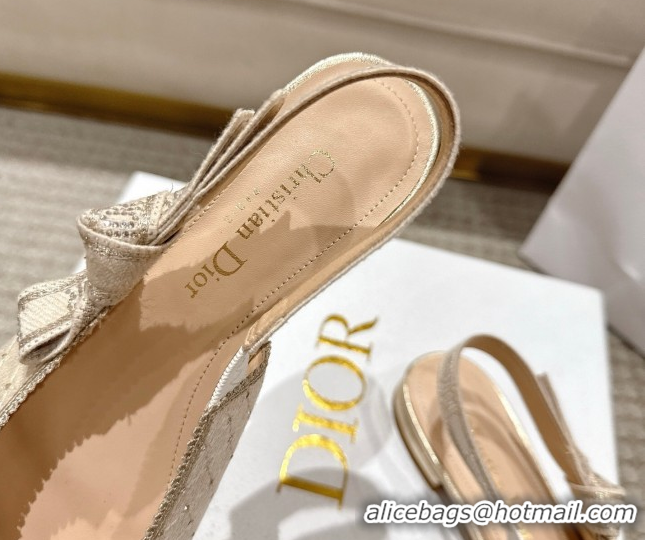 Luxury Dior J'Adior Slingbacks Ballets Flat in Strass Microcannage Cotton Beige 1217051