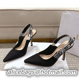 Best Grade Dior J'Adior Slingbacks Pumps 9.5cm in Black Technical Fabric with Cannage Motif 1217053