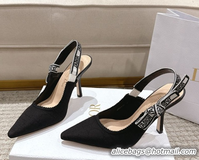 Best Grade Dior J'Adior Slingbacks Pumps 9.5cm in Black Technical Fabric with Cannage Motif 1217053