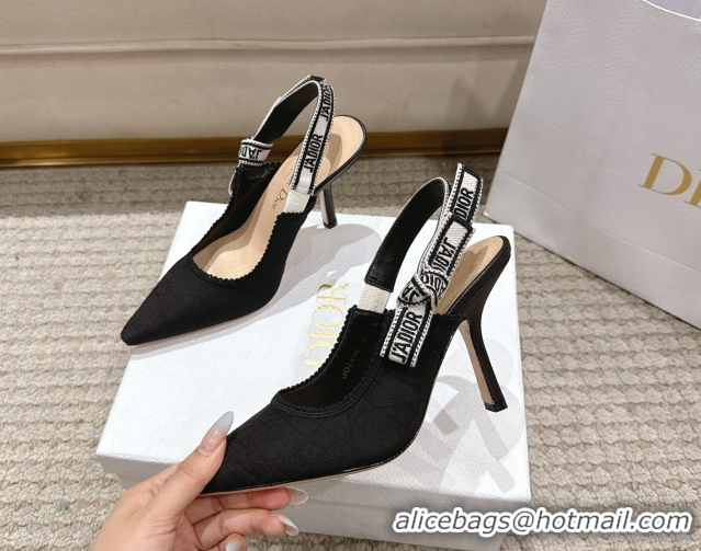 Best Grade Dior J'Adior Slingbacks Pumps 9.5cm in Black Technical Fabric with Cannage Motif 1217053