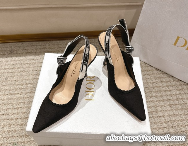Best Grade Dior J'Adior Slingbacks Pumps 9.5cm in Black Technical Fabric with Cannage Motif 1217053