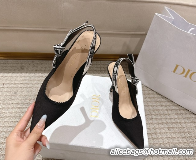 Best Grade Dior J'Adior Slingbacks Pumps 9.5cm in Black Technical Fabric with Cannage Motif 1217053