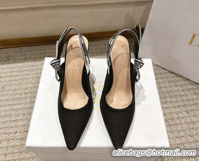 Best Grade Dior J'Adior Slingbacks Pumps 9.5cm in Black Technical Fabric with Cannage Motif 1217053