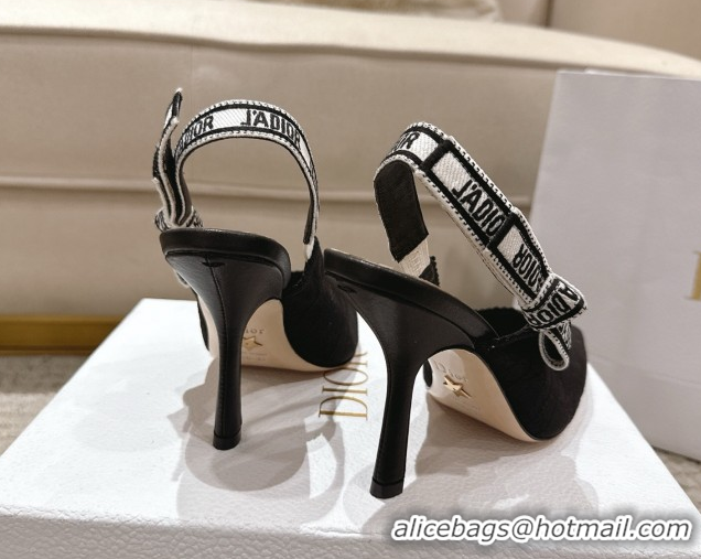 Best Grade Dior J'Adior Slingbacks Pumps 9.5cm in Black Technical Fabric with Cannage Motif 1217053