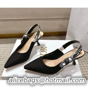 Classic Hot Dior J'Adior Slingbacks Pumps 6.5cm in Black Technical Fabric with Cannage Motif 1217054