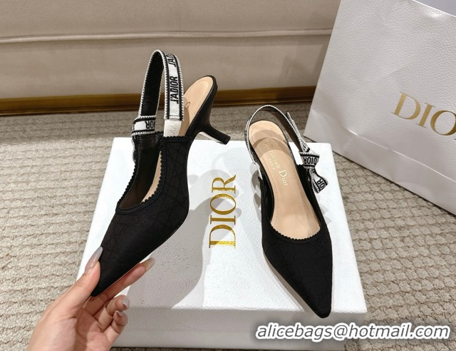 Classic Hot Dior J'Adior Slingbacks Pumps 6.5cm in Black Technical Fabric with Cannage Motif 1217054