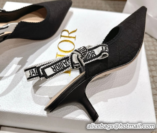 Classic Hot Dior J'Adior Slingbacks Pumps 6.5cm in Black Technical Fabric with Cannage Motif 1217054