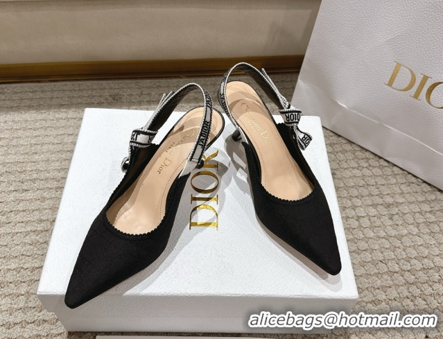 Classic Hot Dior J'Adior Slingbacks Pumps 6.5cm in Black Technical Fabric with Cannage Motif 1217054