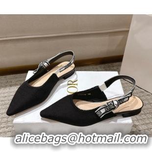 Low Cost Dior J'Adior Slingbacks Ballets Flat in Black Technical Fabric with Cannage Motif 1217055