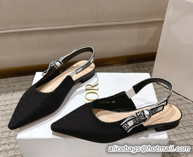 Low Cost Dior J'Adior Slingbacks Ballets Flat in Black Technical Fabric with Cannage Motif 1217055