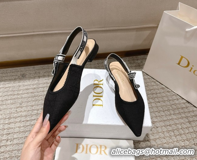 Low Cost Dior J'Adior Slingbacks Ballets Flat in Black Technical Fabric with Cannage Motif 1217055