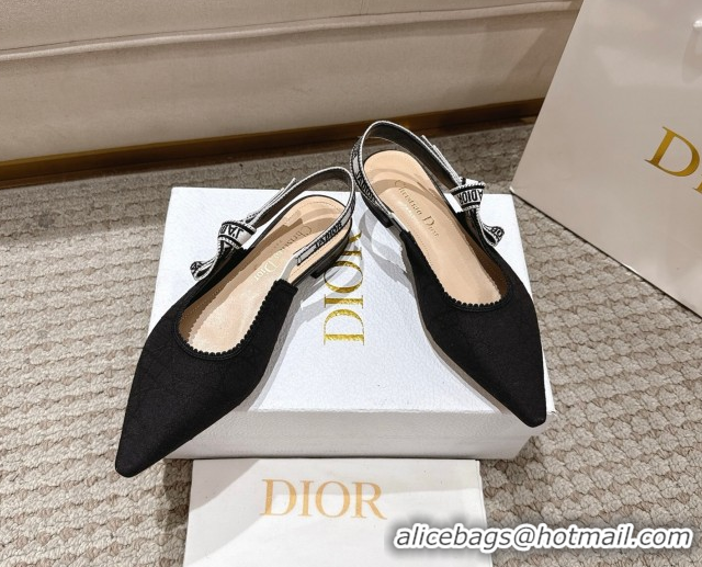 Low Cost Dior J'Adior Slingbacks Ballets Flat in Black Technical Fabric with Cannage Motif 1217055